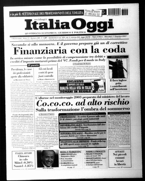 Italia oggi : quotidiano di economia finanza e politica